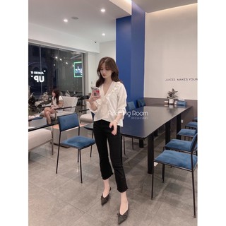 Fetchingroom - Áo dài tay cổ V nhún