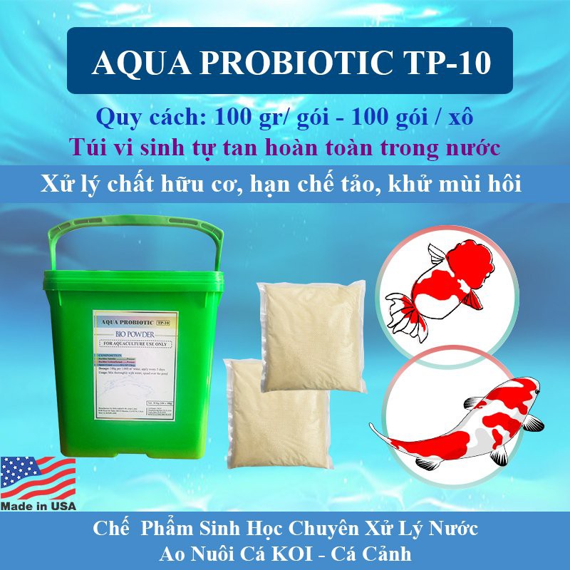 Vi Sinh Mỹ Xử Lý Nước Ao Nuôi cá Koi cá cảnh⚡1 xô 100 gói tự tan Nhập Khẩu USA ⚡ Vi Sinh Phân Hủy Nhớt Bạt - Mã TP10