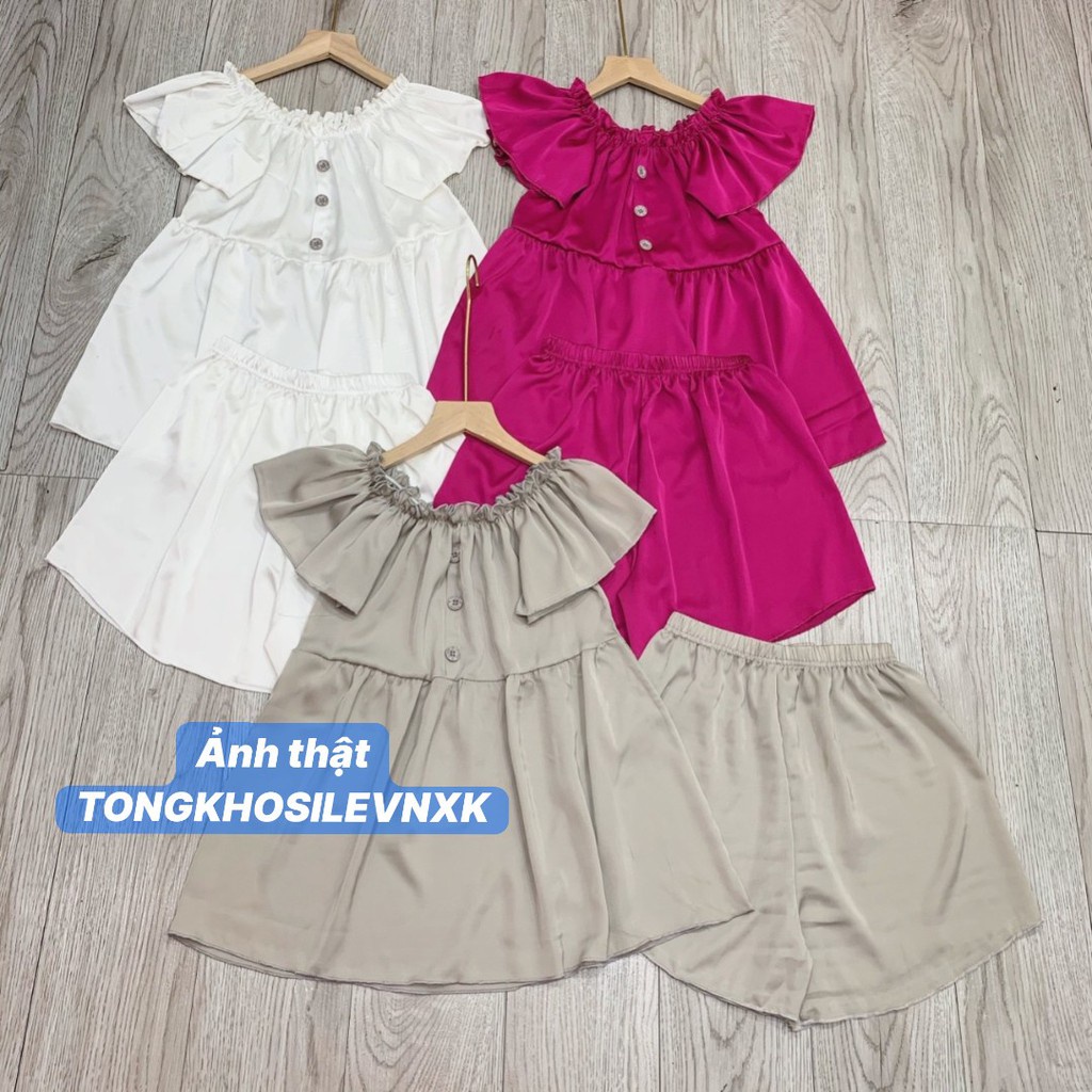 SET BỘ LỤA ÁO TRỄ VAI QUẦN ĐÙI MÀU TRẮNG HỒNG XÁM ULZZANG