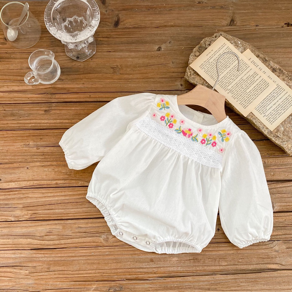 Áo Khoác cotton Cổ Tròn Tay Phồng Thêu Hoa Thời Trang Mùa Thu Cho Bé Gái