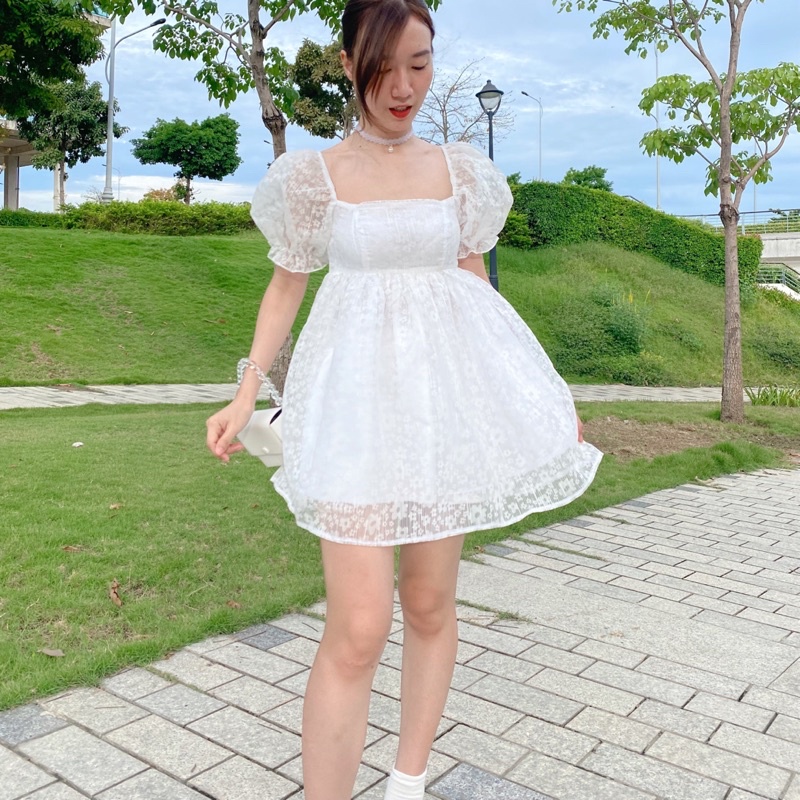 Váy babydoll tay phồng hoa nhí tiểu thư