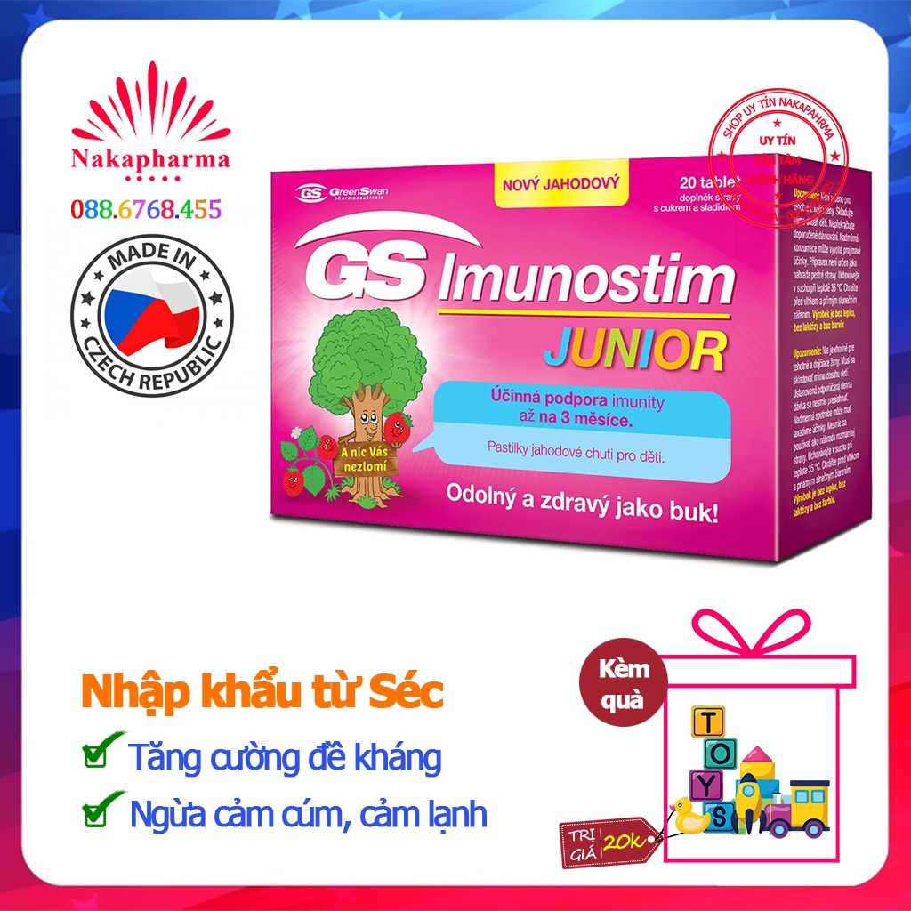 [KÈM QUÀ] Viên Nhai Tăng Cường Đề Kháng Gs Imunostim Junior Green Swan nhập khẩu từ Séc – Ngừa cảm cúm, cảm lạnh