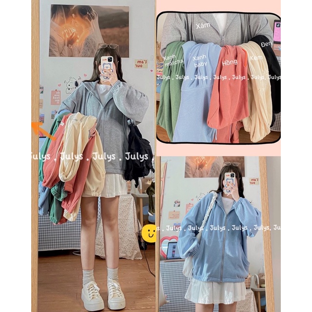 Áo khoác hoodie nỉ tăm dáng rộng (ảnh thật shop chụp kèm video)