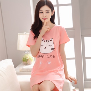 Đầm Thun Tay Ngắn Dáng Rộng In Cô Mèo Dễ Thương Basic Xẻ Tà  Hot Trending Chất Cotton Mềm Mát  TTDS0282