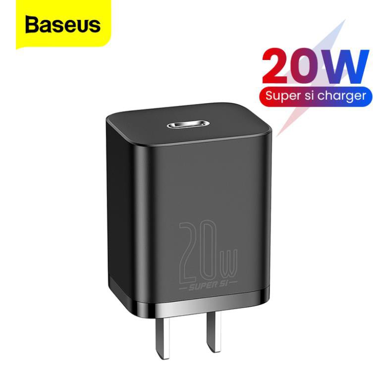 Bộ Sạc Baseus 20W PD Super Si, Củ Sạc Nhanh QC3.0 Kích Thước Nhỏ Gọn Cho Android / IOS