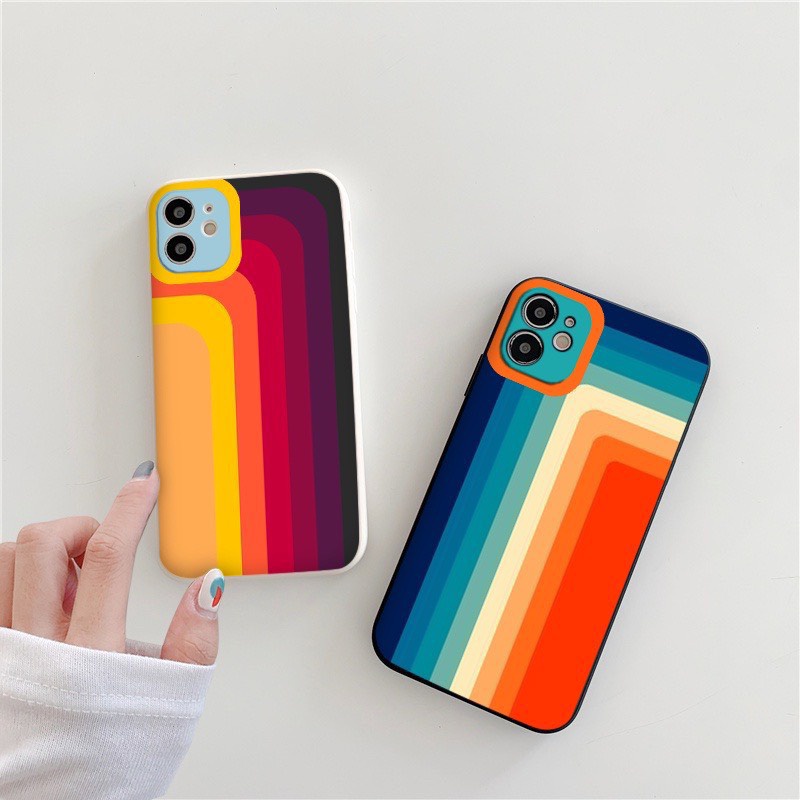 Ốp Lưng Iphone Cạnh Vuông, Bảo Vệ Camera Hình Màu Cầu Vồng ip 7Plus,8Plus,x,xs,xsmax,11,11promax,12,12promax,13,13promax