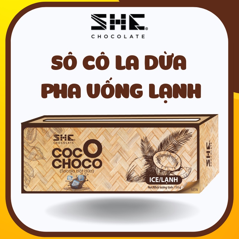 Bột Socola Dừa lạnh Coco Choco - Hộp 150g - SHE Chocolate. Hương vị đa dạng, bổ sung năng lượng. Quà tặng sức khỏe
