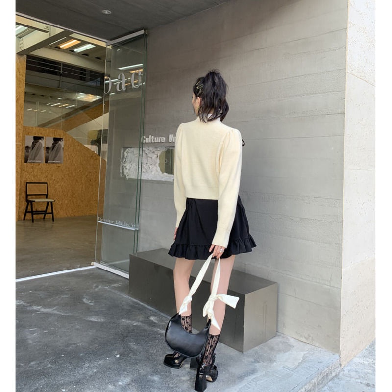 Áo khoác cardigan dệt kim cổ chữ V đính nơ phong cách mùa thu mới cho nữ