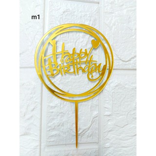 mika happy birthday tròn vàng trang trí bánh kem (set 10 cái)