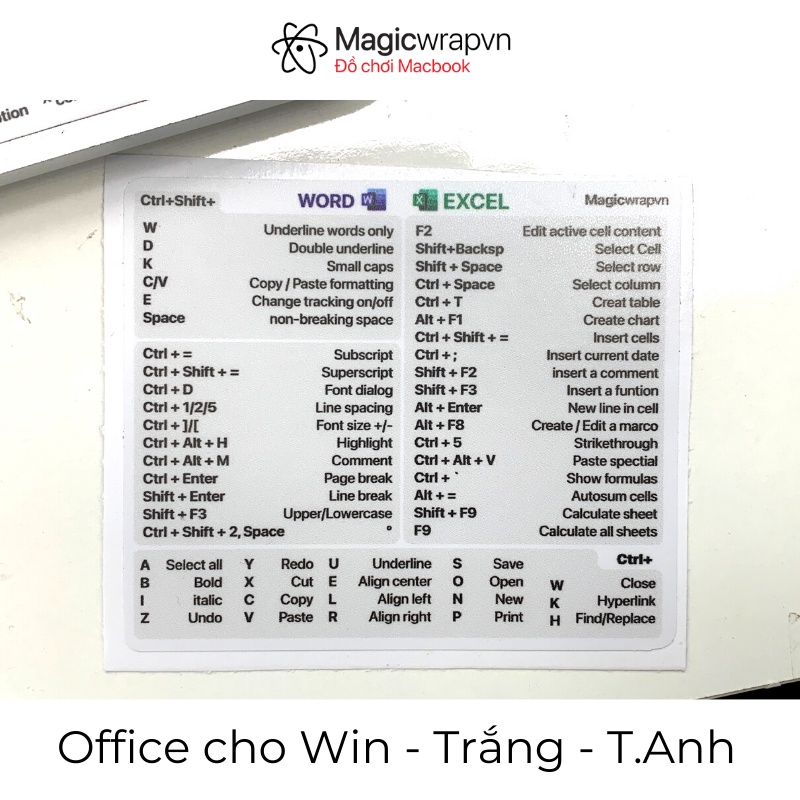 [v2] Office cho Windows 10/11 Dán phím tắt cho mọi laptop MagicWrapVn Made in Việt Nam | Shortcut Sticker Dochoilaptop