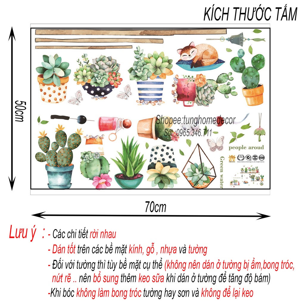 Decal dán tường hàn quốc trang trí phòng ngủ TUNG DECOR Hình Lá Cây Xanh nhiều mẫu KT 60x90cm | BigBuy360 - bigbuy360.vn