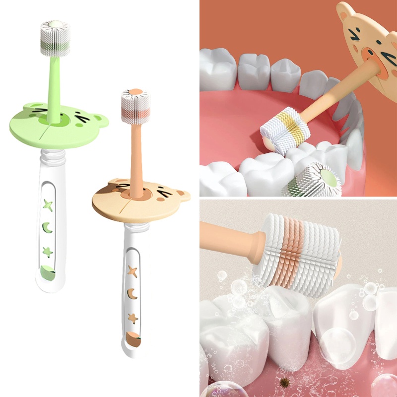 Bàn chải đánh răng bằng silicon thiết kế xoay 360 độ thích hợp cho các bé