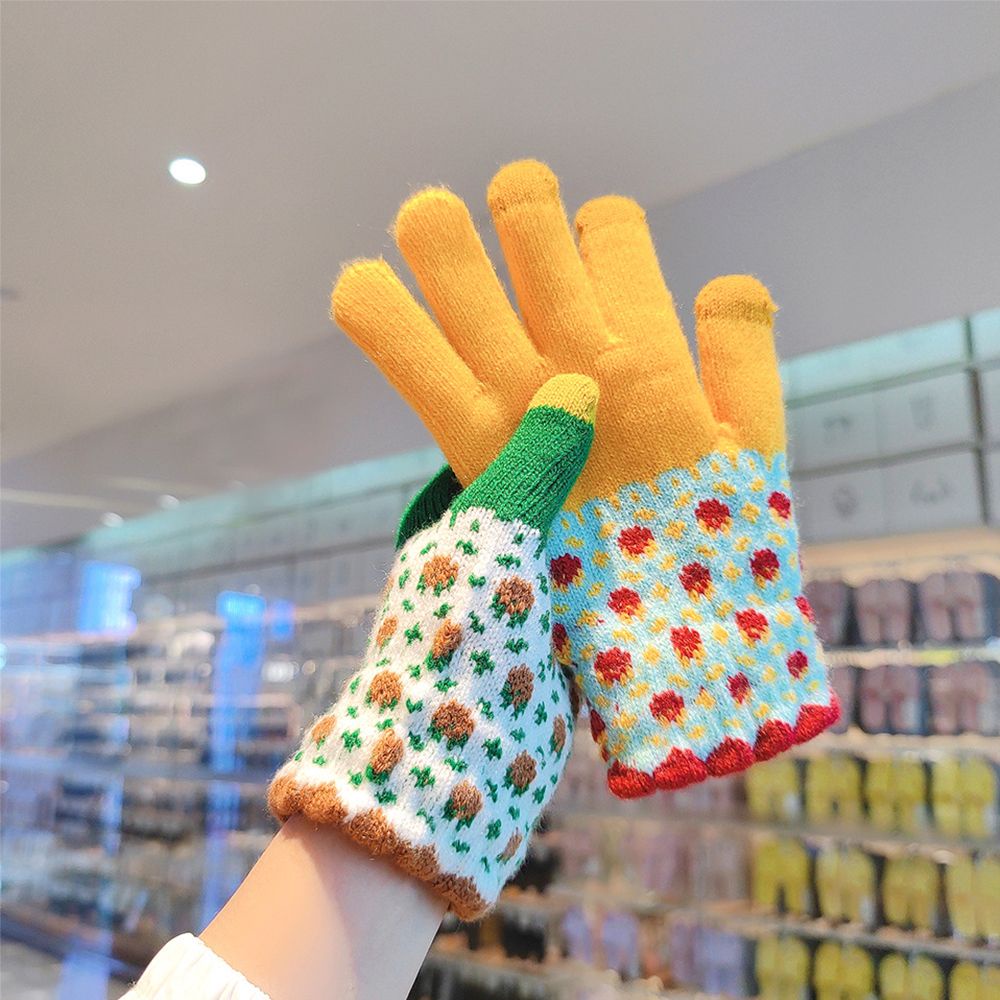 Đôi găng tay trượt tuyết bằng len dệt kim dày dặn co giãn dễ thương có thể dùng màn hình cảm ứng