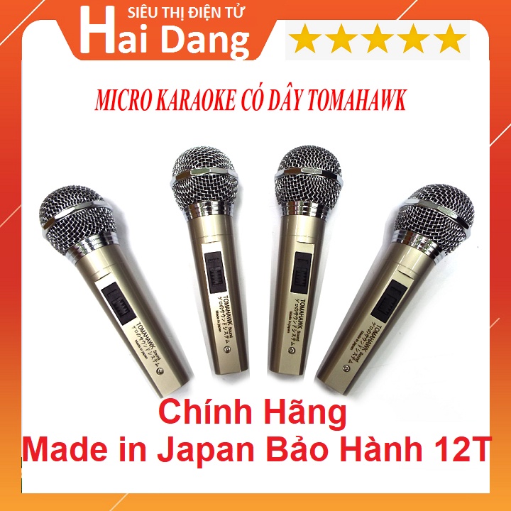 Micro TOMAHAWK Made In Japan, Micro Karaoke Hút Giọng, Hát Nhẹ, Chống Hú, Khung INOX Chắc Chắn - Dây Dài 6m Chống Xoắn