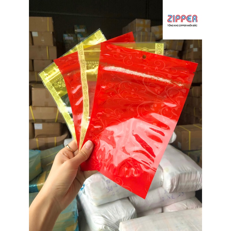 1KG Túi zip đáy đứng in bông hoa vàng/đỏ đựng đồ ăn vặt