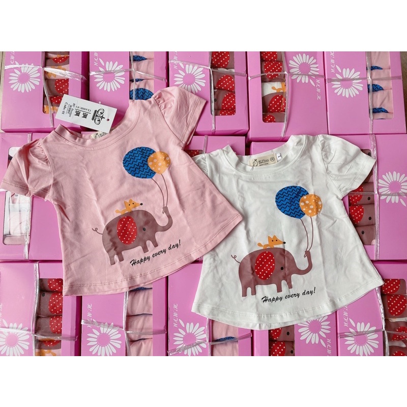 Áo cotton cộc tay, tay phồng bé gái