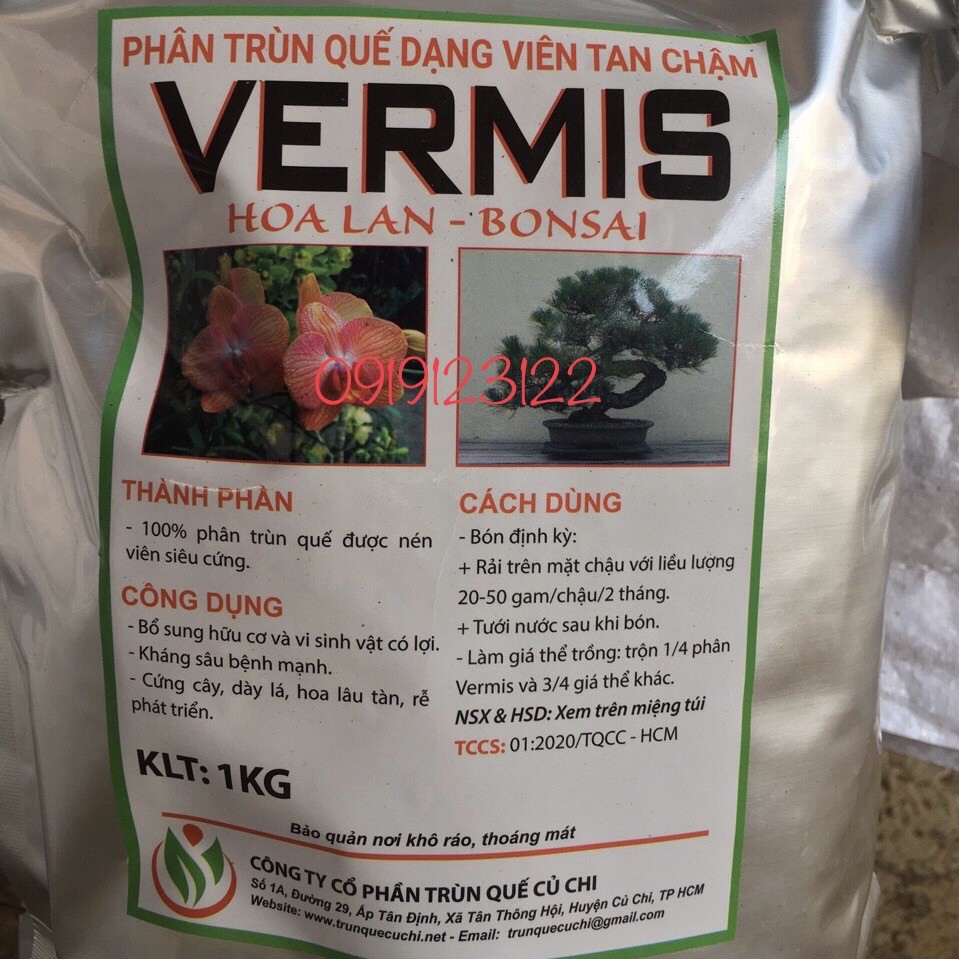 Phân trùn quế tan chậm Vermis gói 1kg dùng cho hoa lan và bonsai
