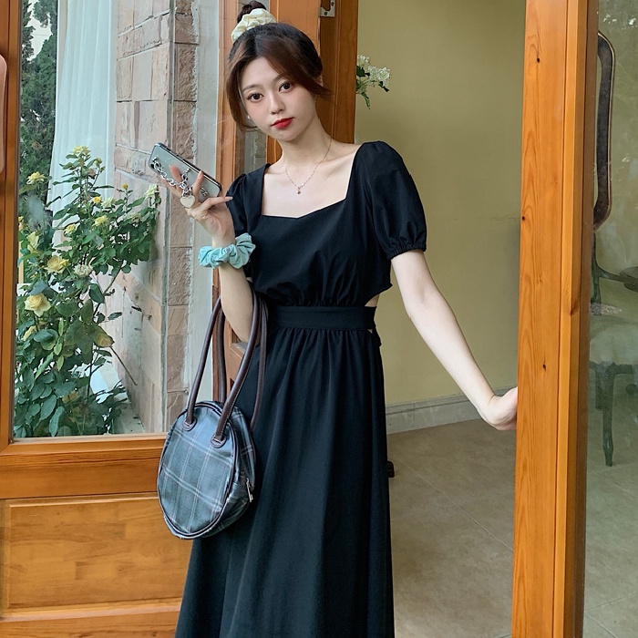 Đầm Perty tay phồng màu đen thời trang mùa hè phong cách Pháp dành cho nữ