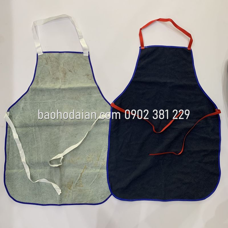 Yếm da nguyên, tạp dề da hàn chịu nhiệt chống nóng màu xanh nhạt (dài 77cm)