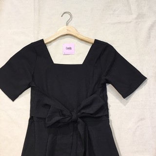 Đầm tay ngắn cột eo basic