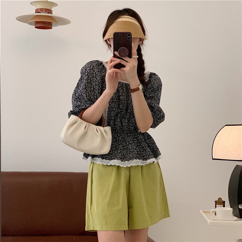 Áo Sơ Mi Nữ Viền Ren Hoa Phong Cách retro Hàn Quốc