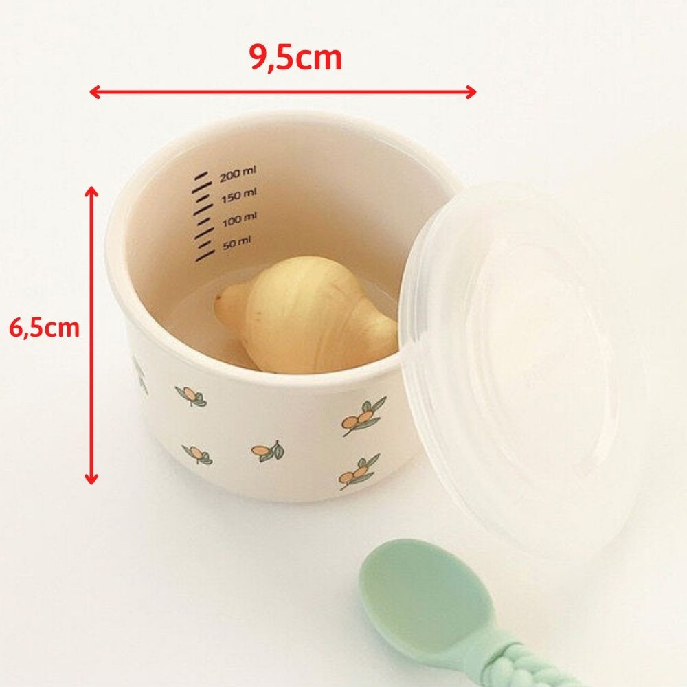 Bát sứ/hũ sứ đựng đồ ăn dặm cao cấp 220ml hình gấu cho bé có nắp đậy kín phong cách Hàn Quốc