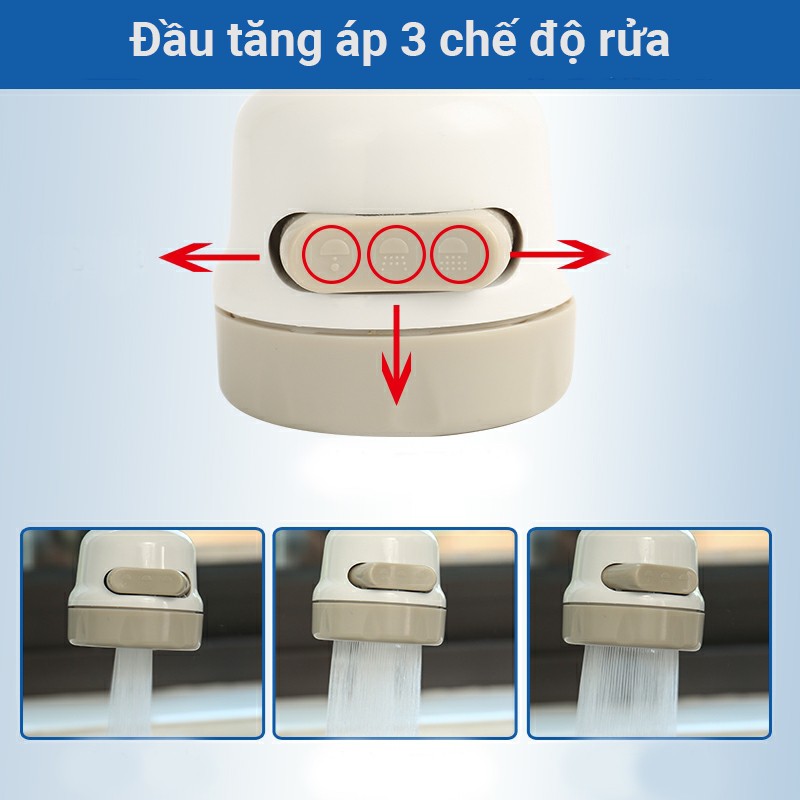 Đầu vòi rửa chén bát tăng áp điều chỉnh 3 cấp độ xoay 360 độ