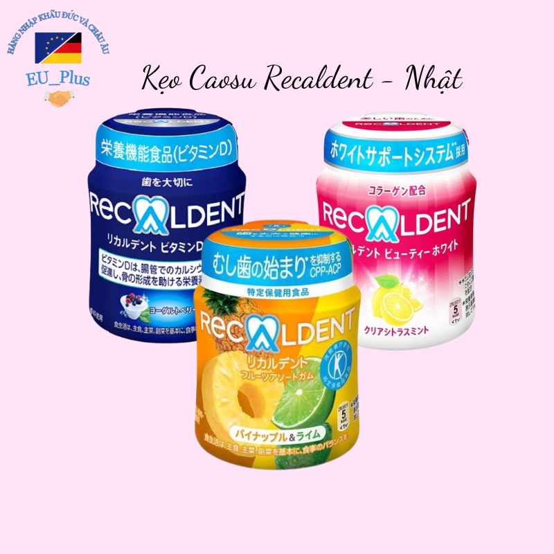 Kẹo cao su Recaldent 140g - Nhật Bản - Bạc hà, hoa quả,