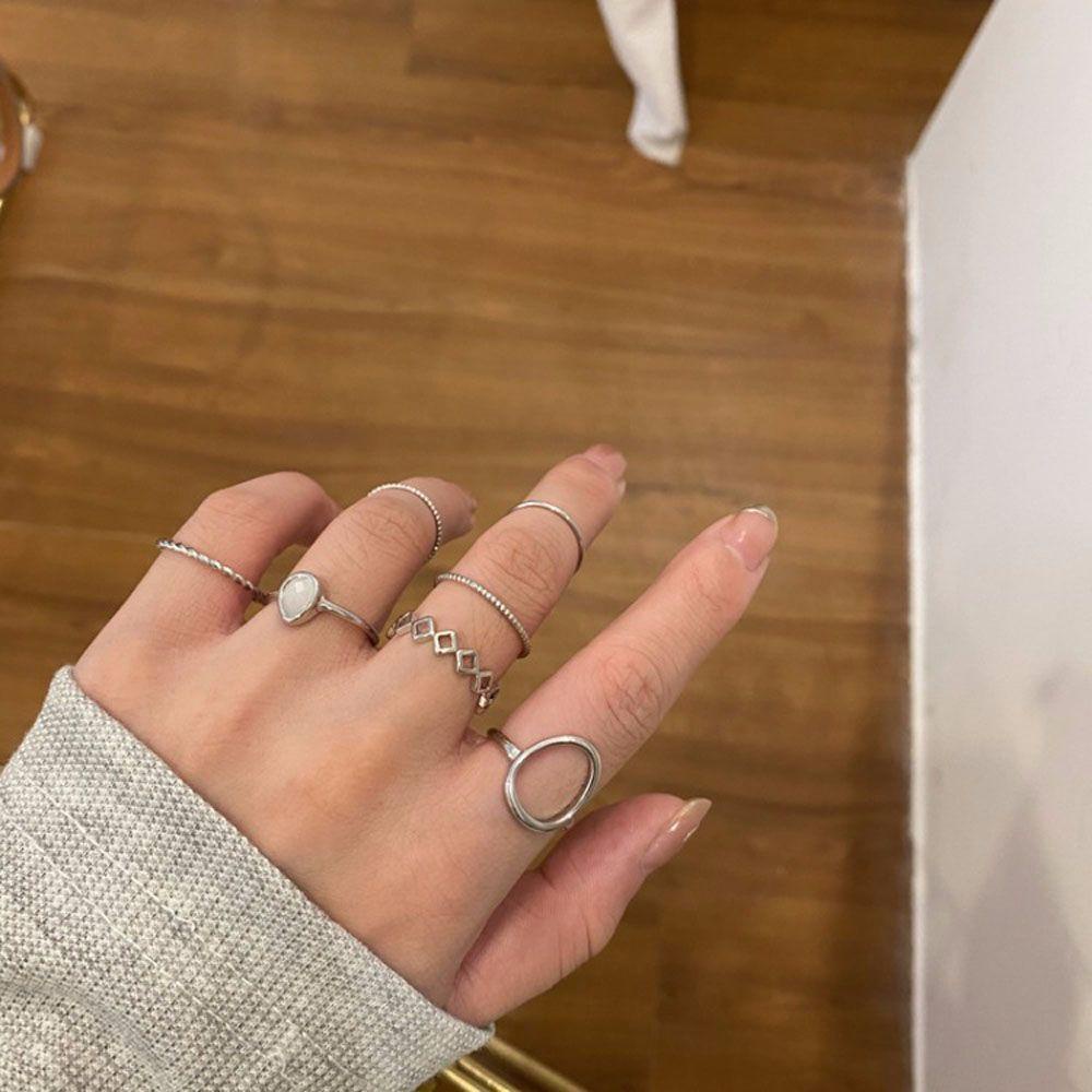 Bộ 7 Nhẫn Đeo Khớp Ngón Tay Kim Loại Đính Đá Opal Hình Học Nhiều Màu Thời Trang Cho Nữ