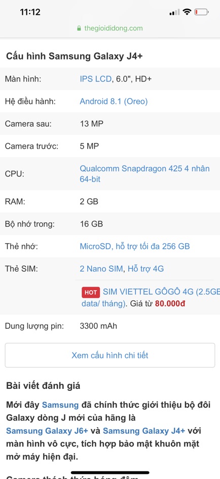 Điện Thoại  Smartphone  Sam.sung Ga.laxy J4 Plus  like new  máy cũ đẹp 90%