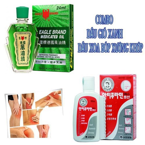 COMBO CHAI DẦU GIÓ XANH SINGAPORE + CHAI DẦU XOA BÓP XƯƠNG KHỚP HÀN QUỐC