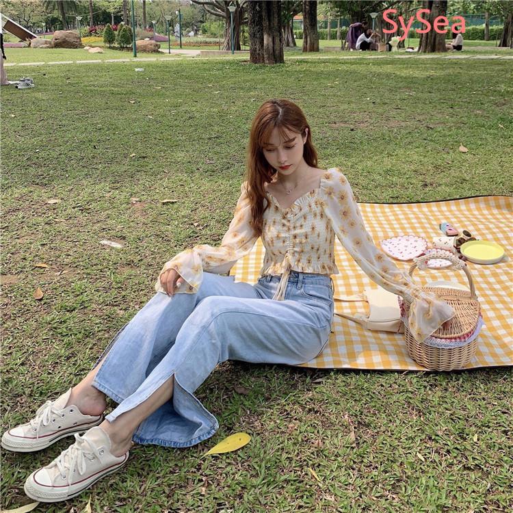 Áo Croptop Chất Liệu Vải Voan Hoạ Tiết Hoa Xinh Xắn Cho Nữ