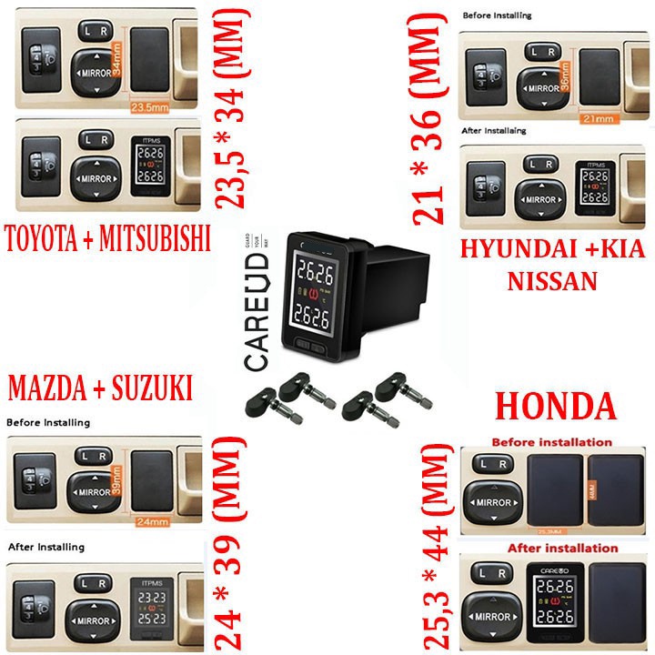 Cảm biến áp suất lốp nút chờ Lotusviet cho xe Toyota, Honda, Suzuki, Mitsu, Mazda...bảo hành 12 tháng