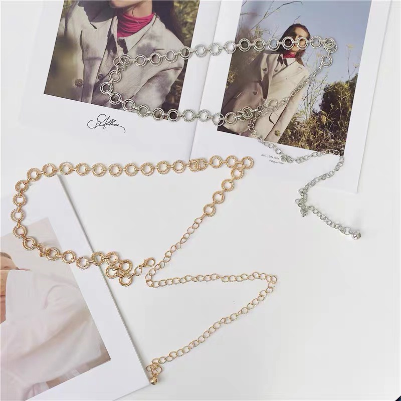 Đai váy xích chuỗi tròn vàng bạc ĐV031 - Belt váy đầm xích thả hoạ tiết tròn Sim Sim Shop