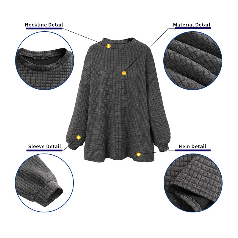 Áo sweater nữ ZANZEA màu trơn tay dài cổ tròn kiểu thời trang Hàn Quốc