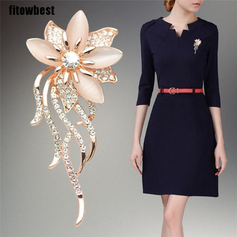 Ghim cài áo GJCUTE hình hoa đính đá opal pha lê cho nữ