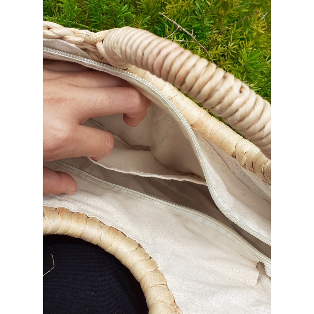 Túi cói lục bình siêu xinh xách tay thêu hoa handmade(size lớn)