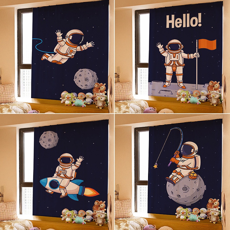 Rèm treo cửa họa tiết phi hành gia hoạt hình xinh xắn bắt mắt