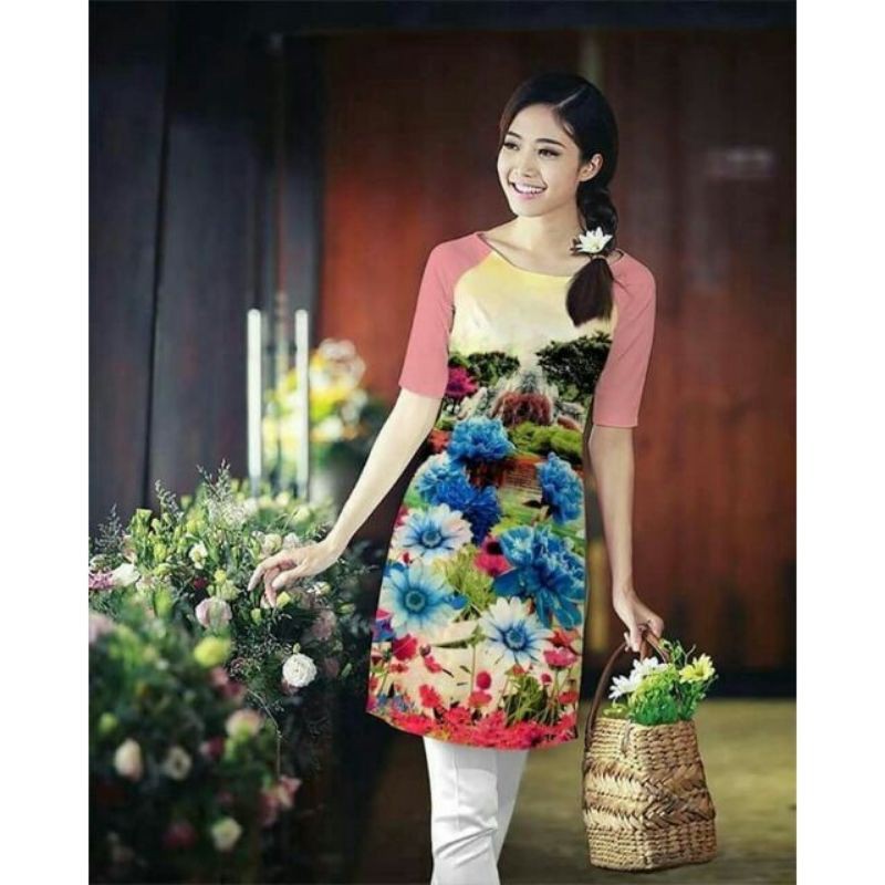 Áo dài cách tân nền hoa