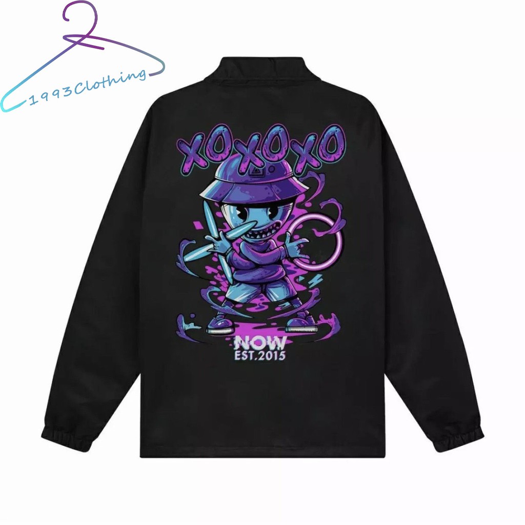 ÁO KHOÁC  NÚT BẤM/ ÁO JACKET ĐEN IN HÌNH XO TÍM UNISEX NAM NỮ LOCAL BRAND,HÀNG VNXK 2 LỚP CHÓNG NẮNG MỀM MÁT.