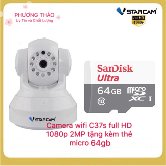 Camera wifi C37s full HD 1080p 2mp tặng kèm thẻ micro 64gb - Vstarcam