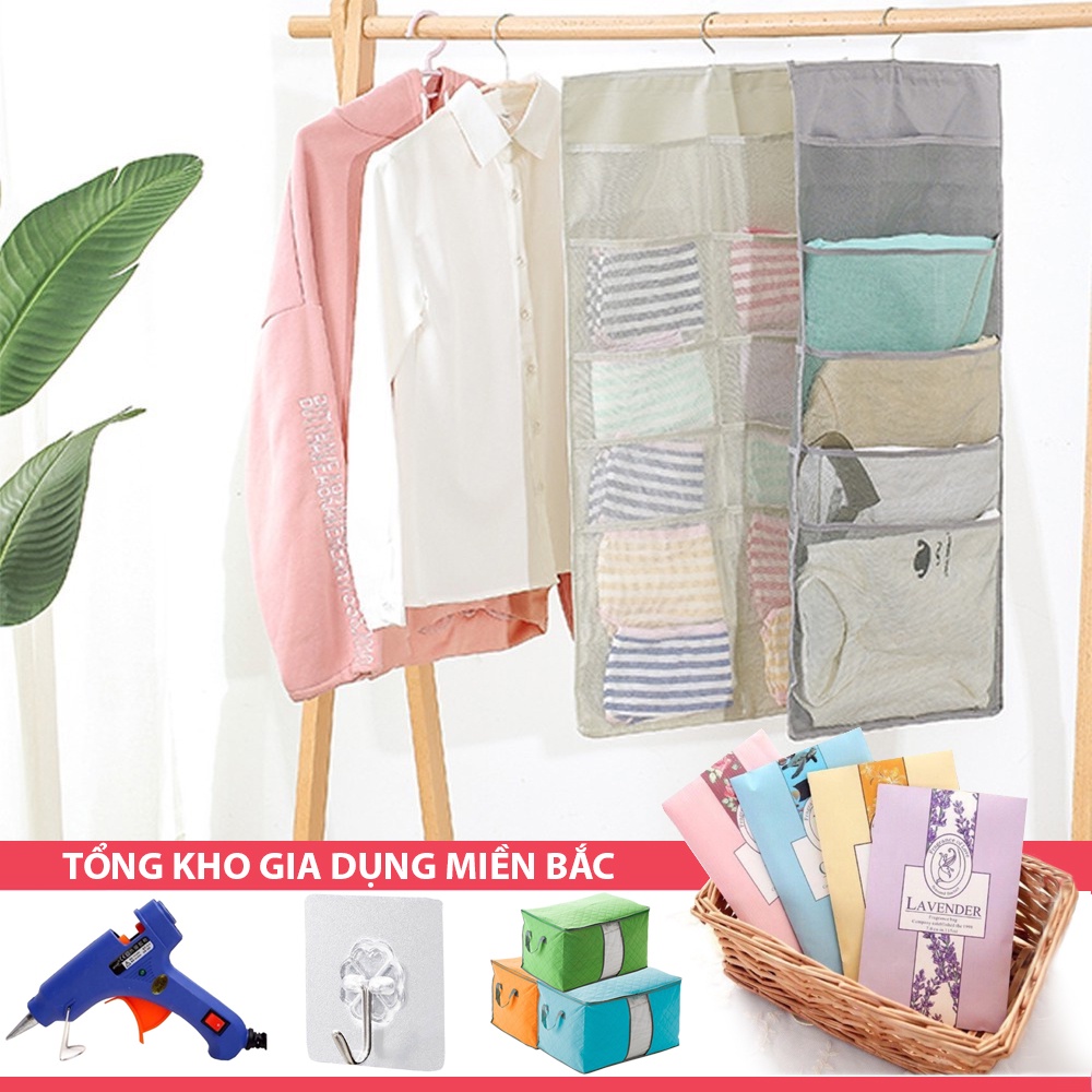 [Tổng Kho Sỉ] Túi Treo Quần Áo Lót, Tất Vớ, Đồ Dùng 2 Mặt 30 Ngăn Ô Cỡ Đại T20 - Một Mặt 12 Ngăn - Một Mặt 18 Ngăn