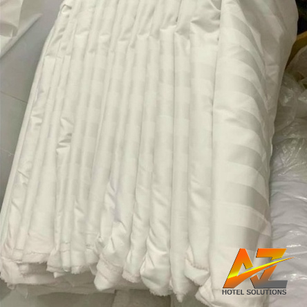 Ga chun vải Poly  kẻ 3cm  màu trắng  giá siêu rẻ cho nhà nghỉ khách sạn