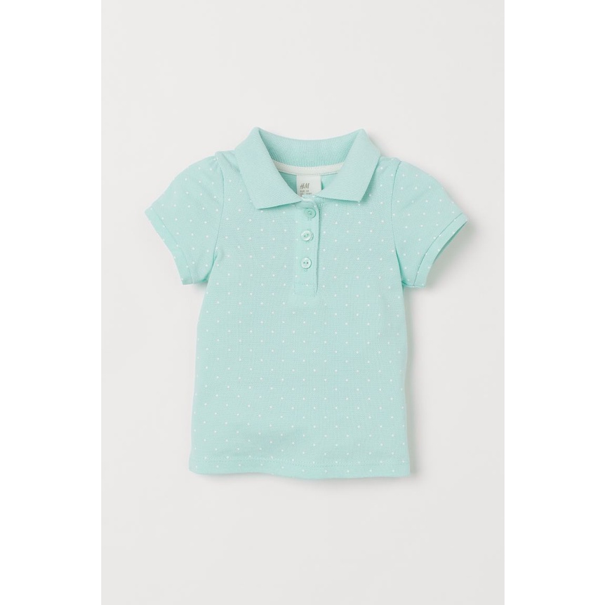 Áo polo bé gái, màu xanh mint chấm bi, Hờ mờ JP săn SALE