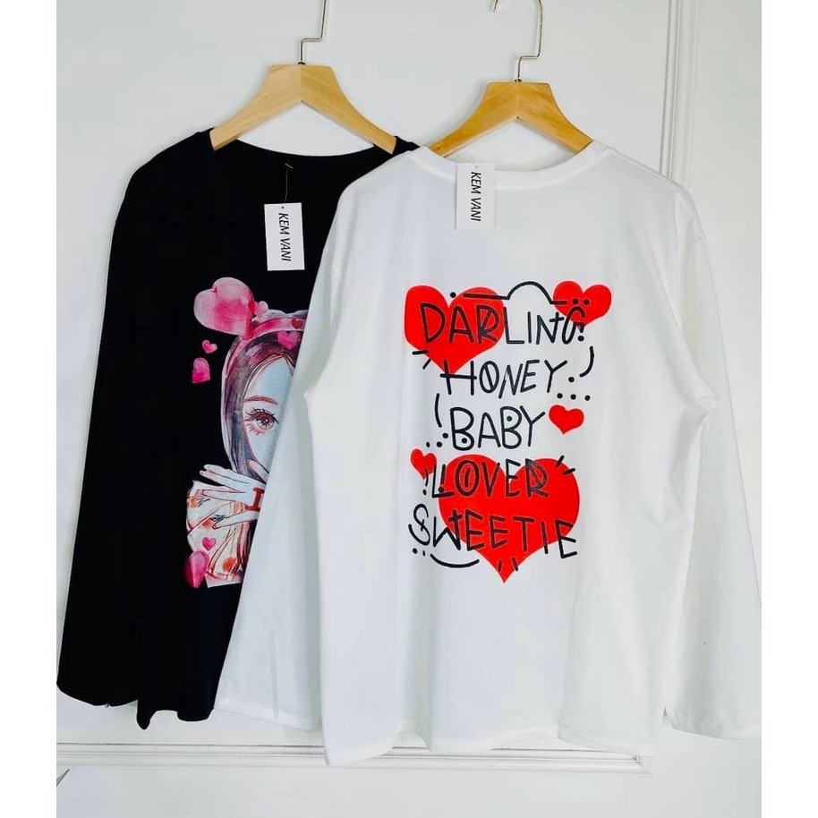 Áo thun nữ dài tay form rộng siêu rộng cổ tròn in dẻo trước và sau, vải thun cotton chất xịn dày dặn, áo phông nữ
