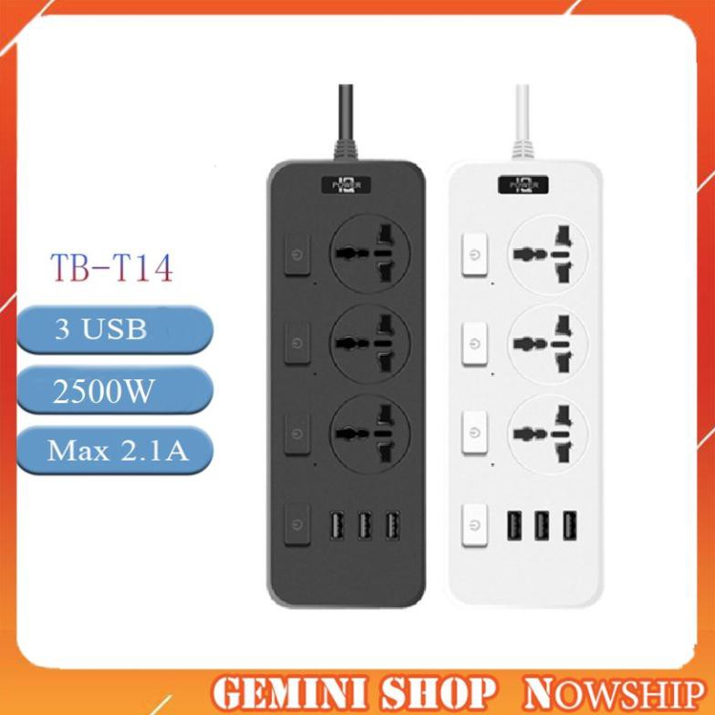 Ổ cắm điện đa năng cổng USB ổ cắm thông minh an toàn chống quá tải dây 1.8m công suất 250W T14 -Phụ Kiện TSM