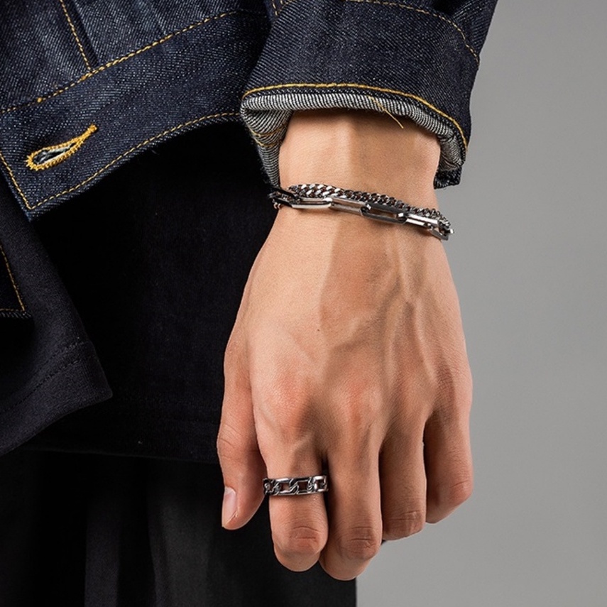 Vòng Tay Và Nhẫn HipHop Kamenra Dành Cho Nam Nữ Thời Trang Merin Accessories Màu Bạc Chất Liệu Inox Không Gỉ