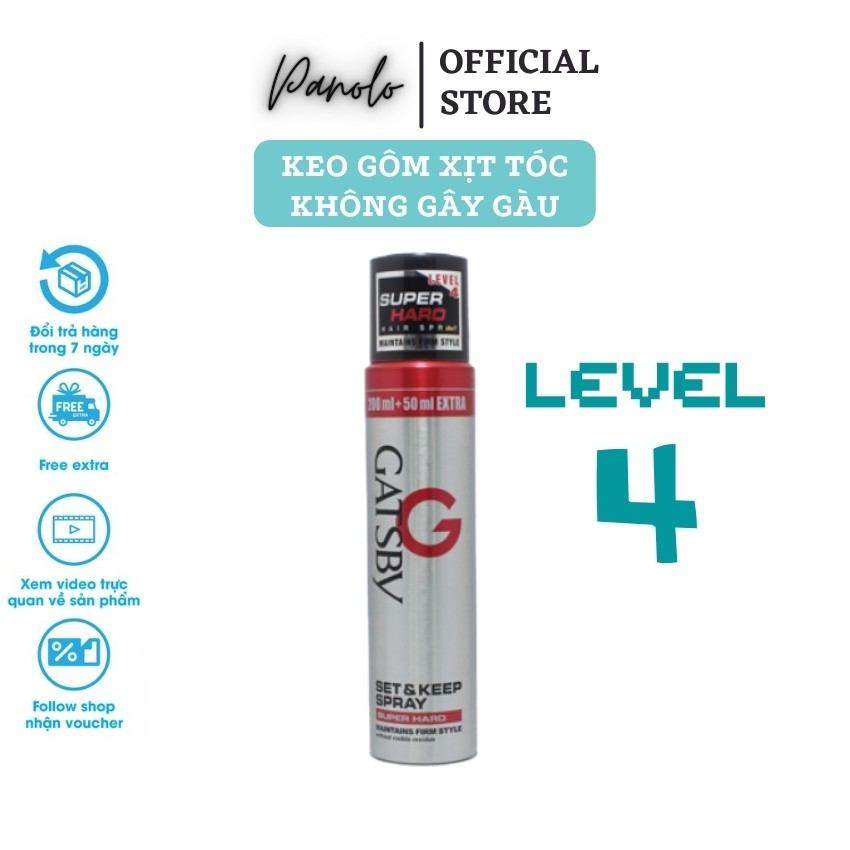 Gôm xịt tóc Gatsby Hair Spray Super Hard 250ml, Độ Cứng 4/5