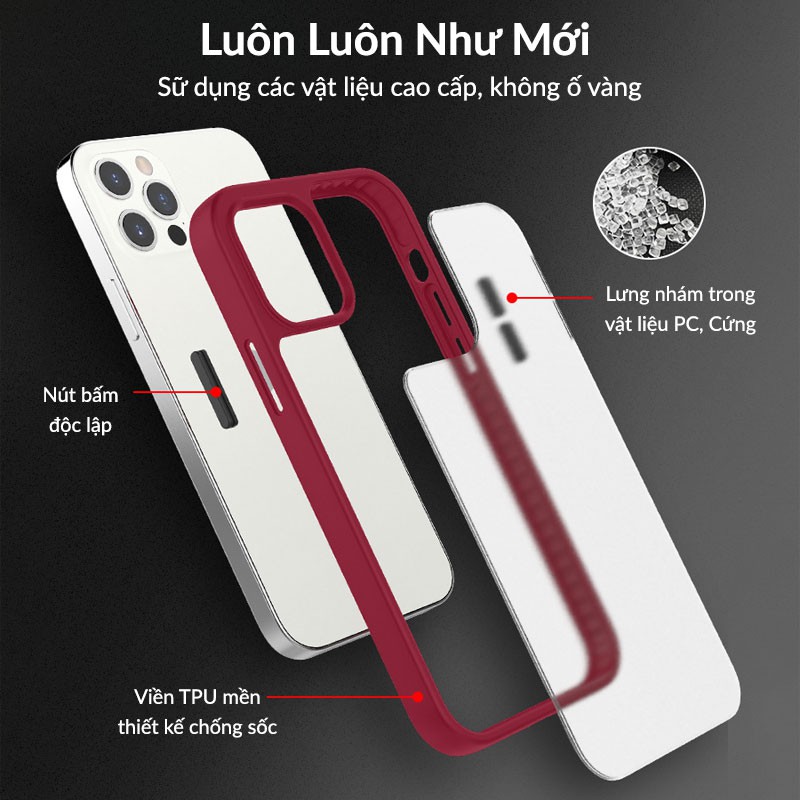 Ốp Lưng Nhám Trong Viền Màu Retro Bảo Vệ 360 Độ Viền Silicon Mềm, Mặt Lưng PC Cúng, Chống Rơi, Chống Trầy Xước