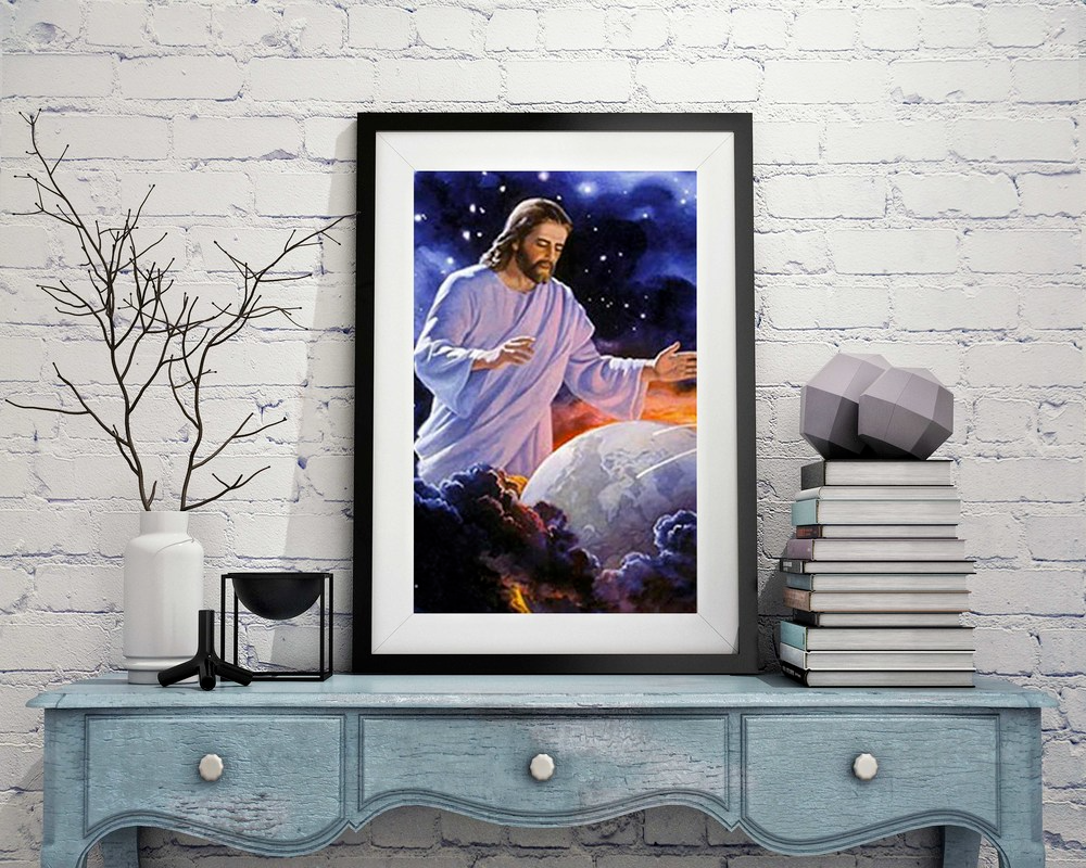 Bộ dụng cụ làm tranh đính đá kích thước 30x40cm hình chúa Jesus dùng để trang trí nhà DIY